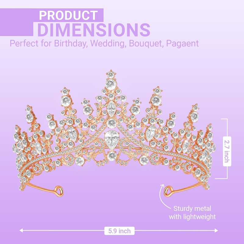 Queenship Tiara Crown for Women, Queen Tiara for Birthday Prom Bridal Party Custome Rose - Image 2